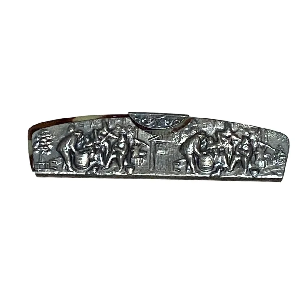 Vintage‎ Hans Jensen Comb Set Denmark Repoussé Silver-Plated Case Tavern Scene
